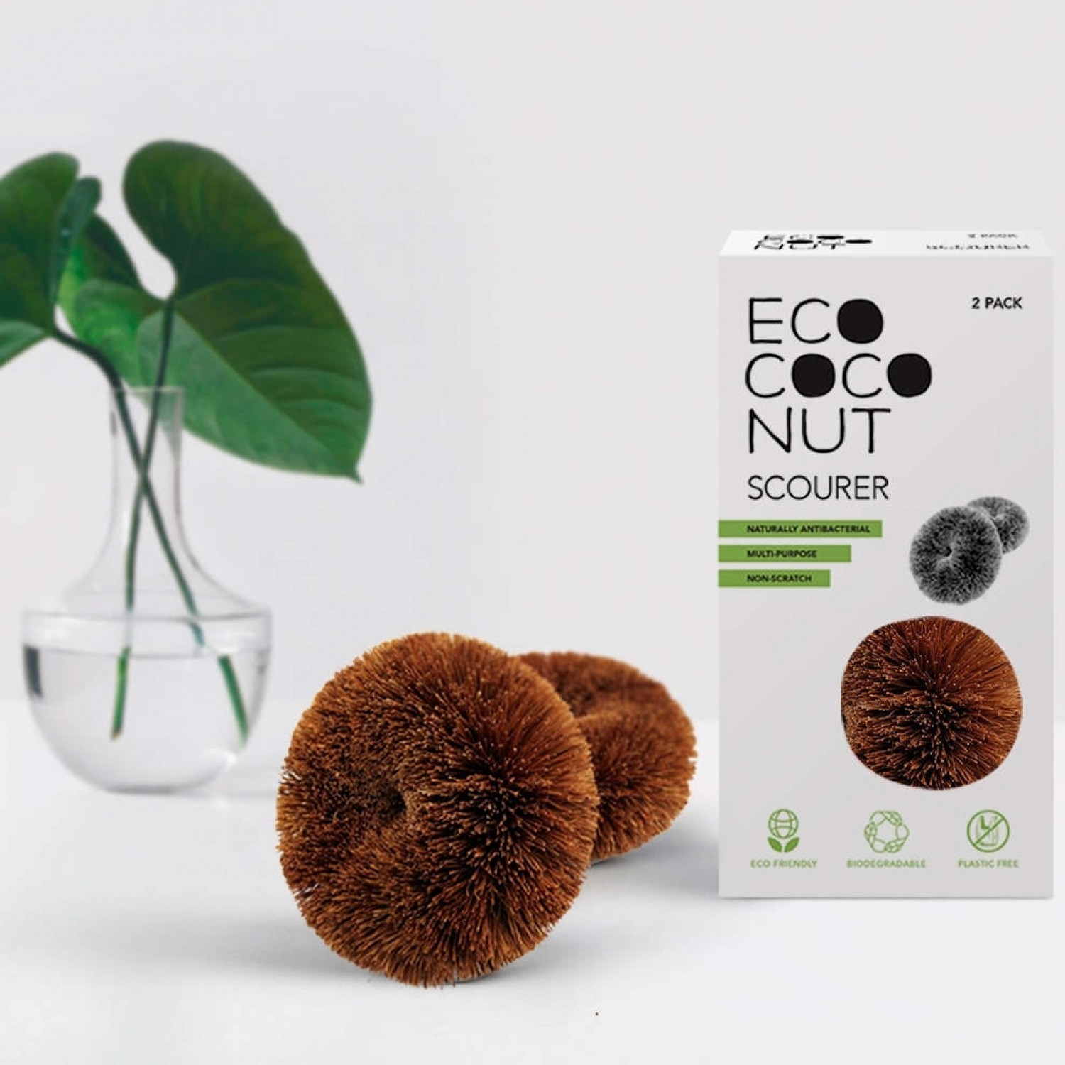 Plastic-free EcoCoconut Scourer, round, Twin Pack