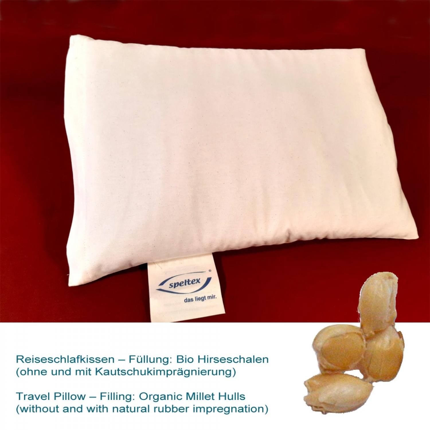 Travel Pillow with organic millet hulls & natural rubber | speltex