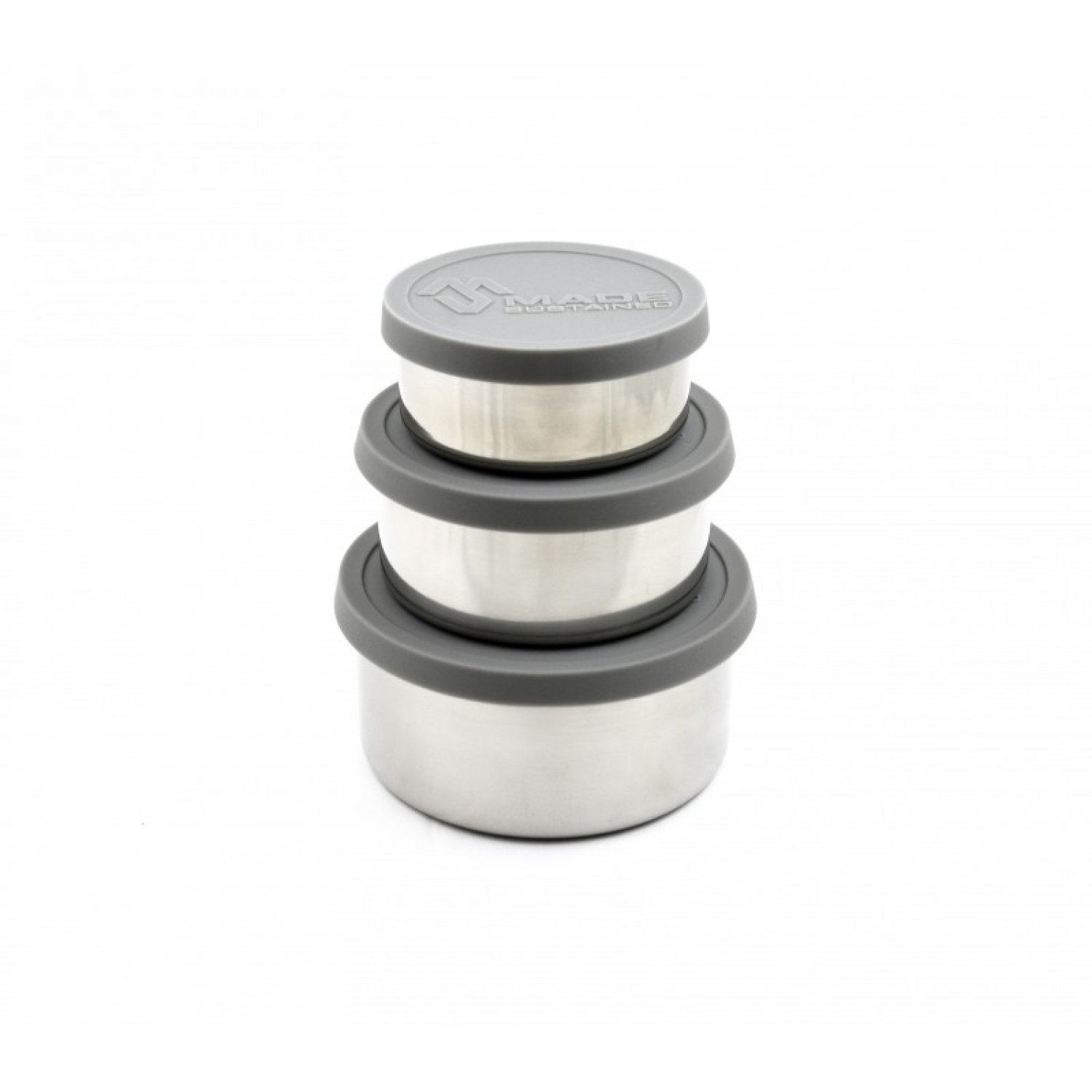 Round stainless steel storage boxes & grey silicone lid