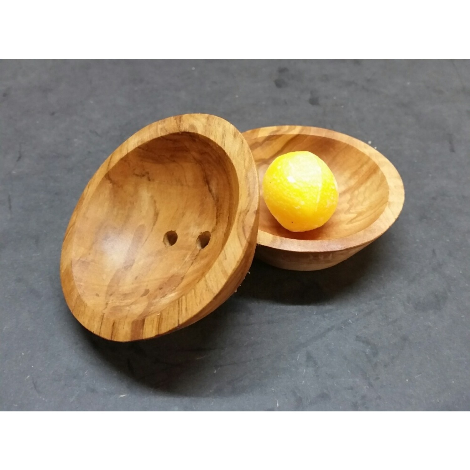 Small round olive wood soap tray with Draining Holes | D.O.M.