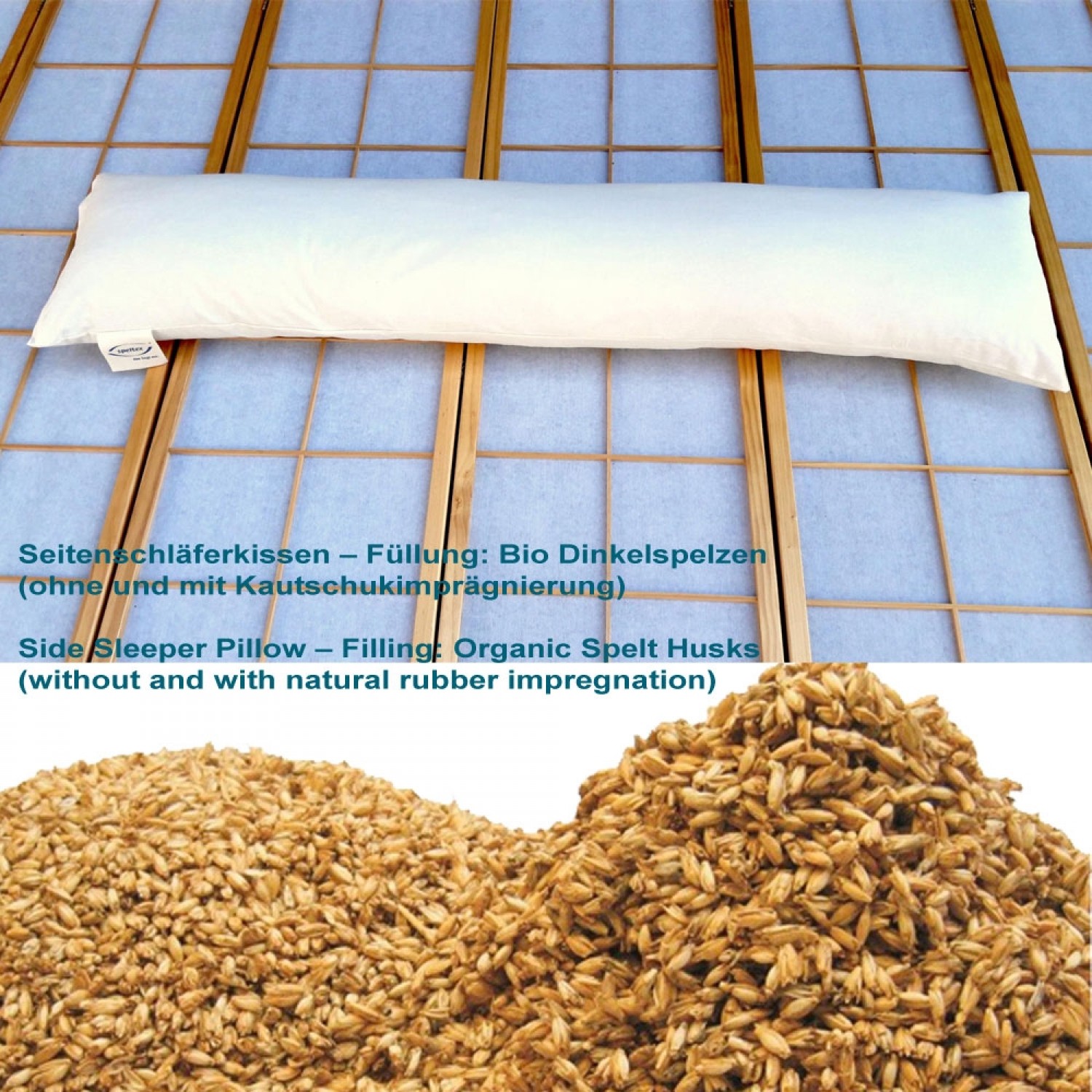 Side Sleeper Pillow Organic Spelt Husks & Natural Rubber 150x35 cm - speltex