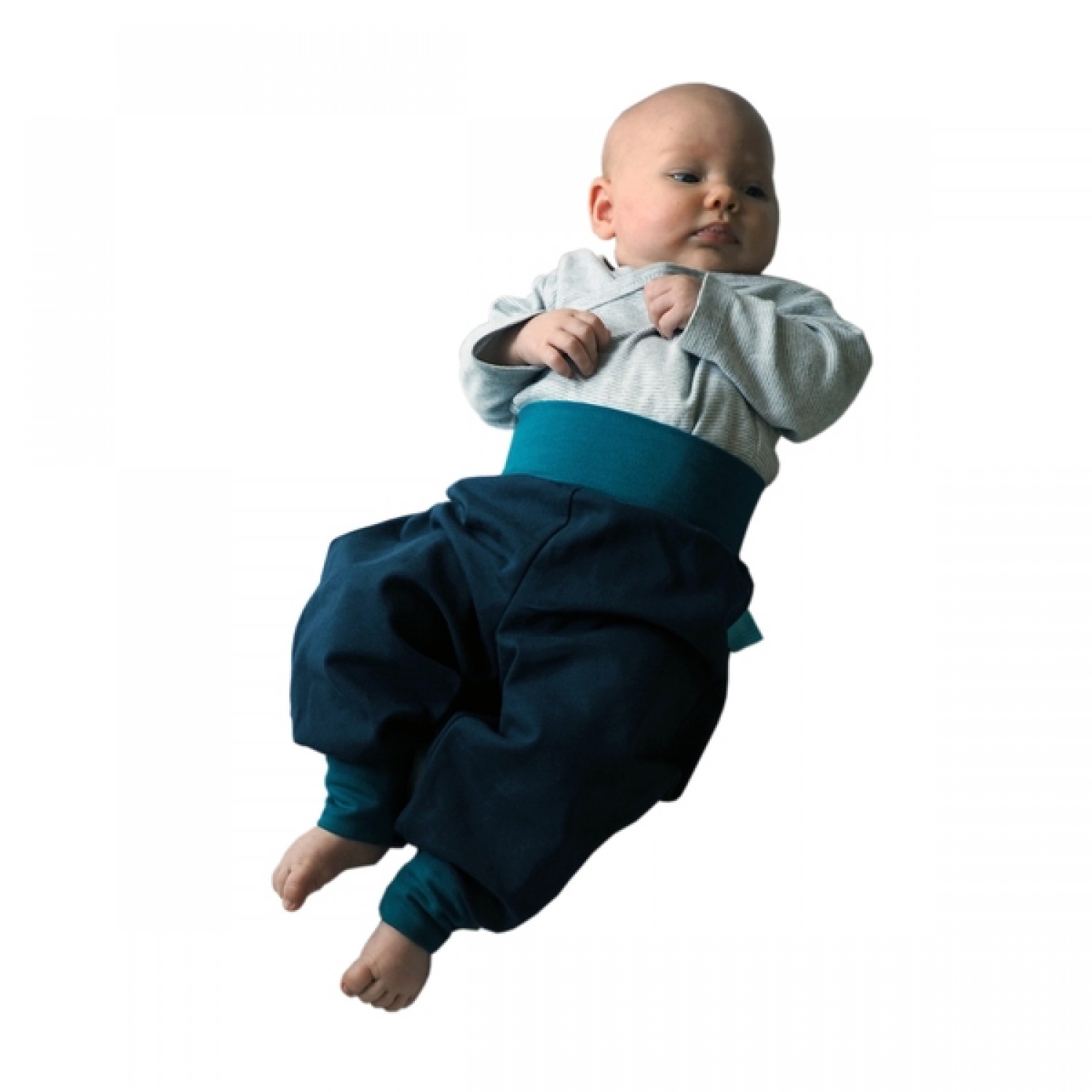 Summer Pull-On Baby Sweat Trousers navy/emerald Eco Cotton | bingabonga