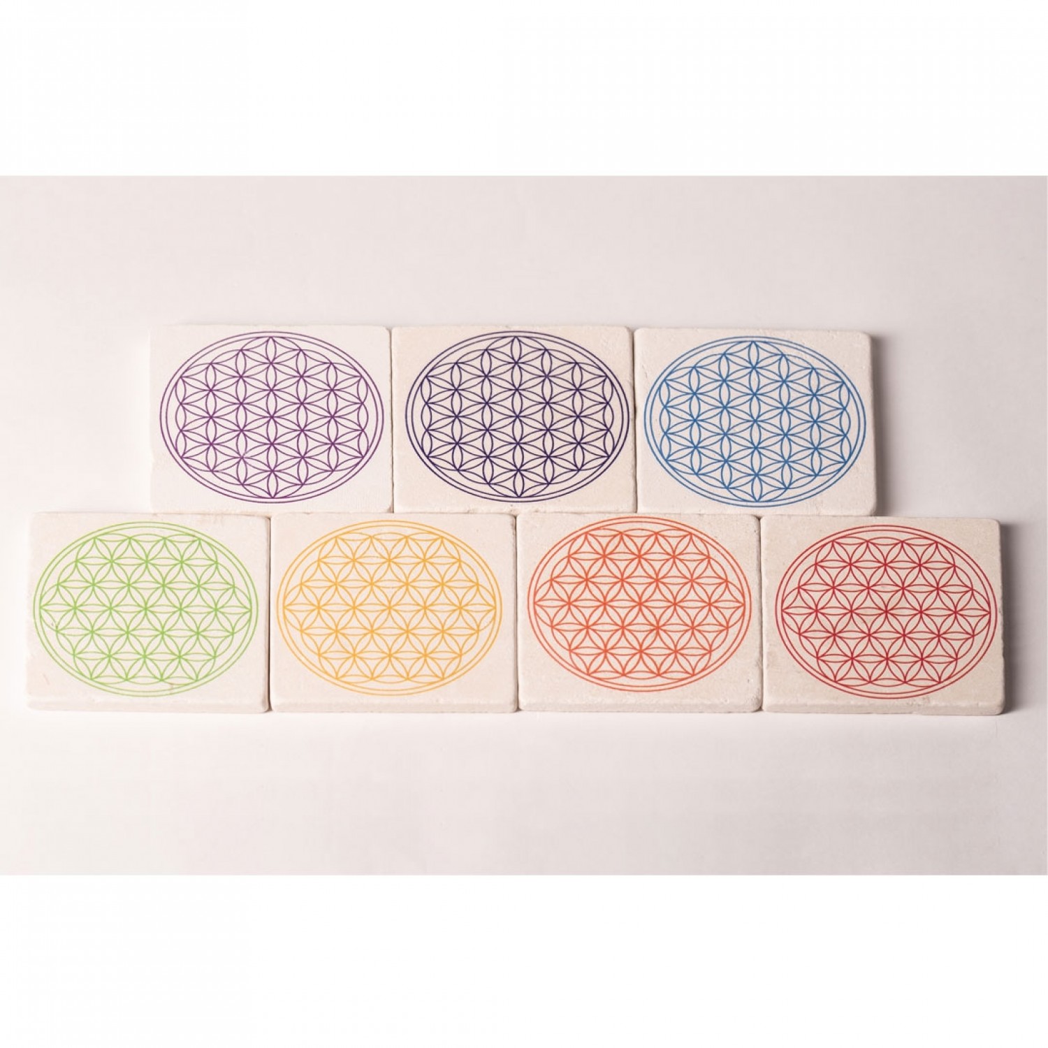 Sustainable Flower of Life Travertine Coaster Set of 7 » Living Designs