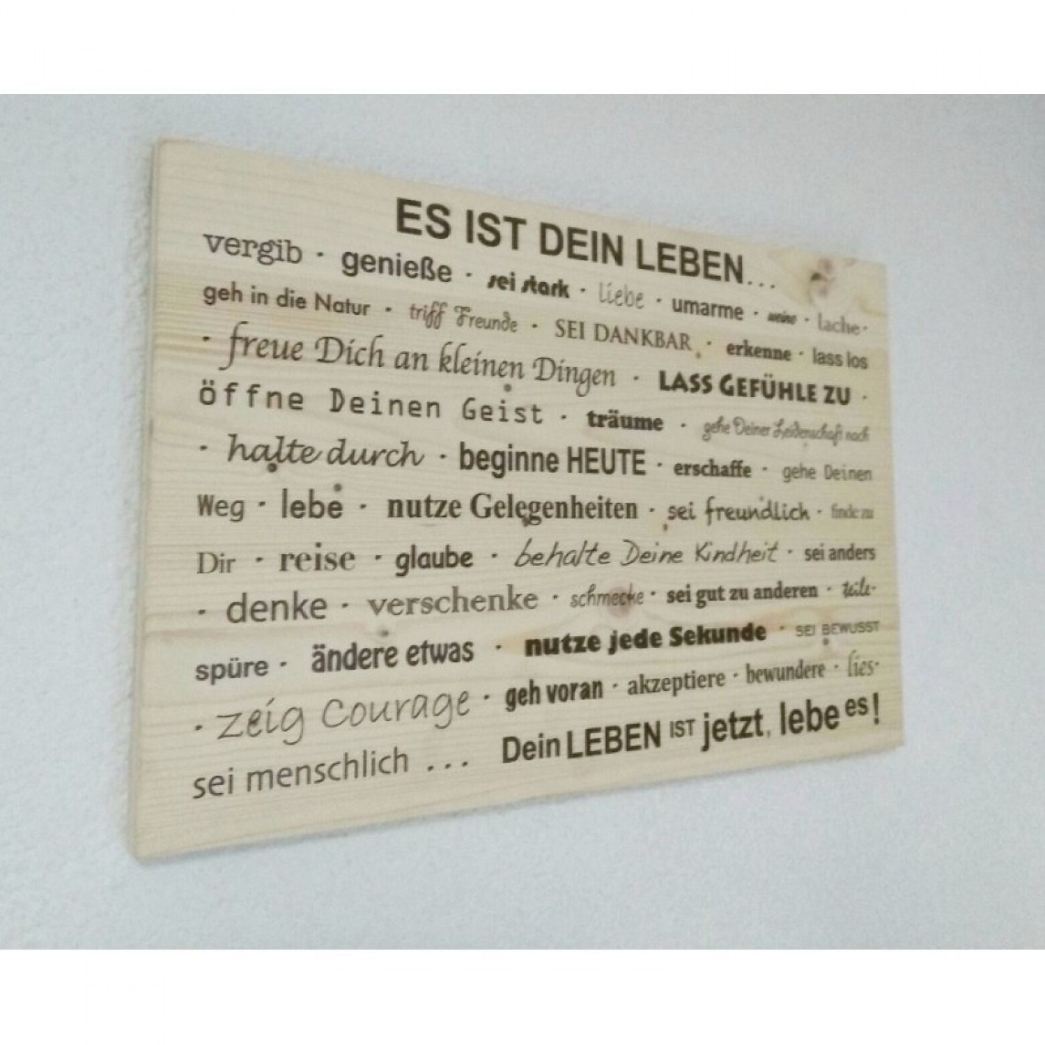 Wall Picture “It's Your Life” made of spruce wood, German language | holzpost