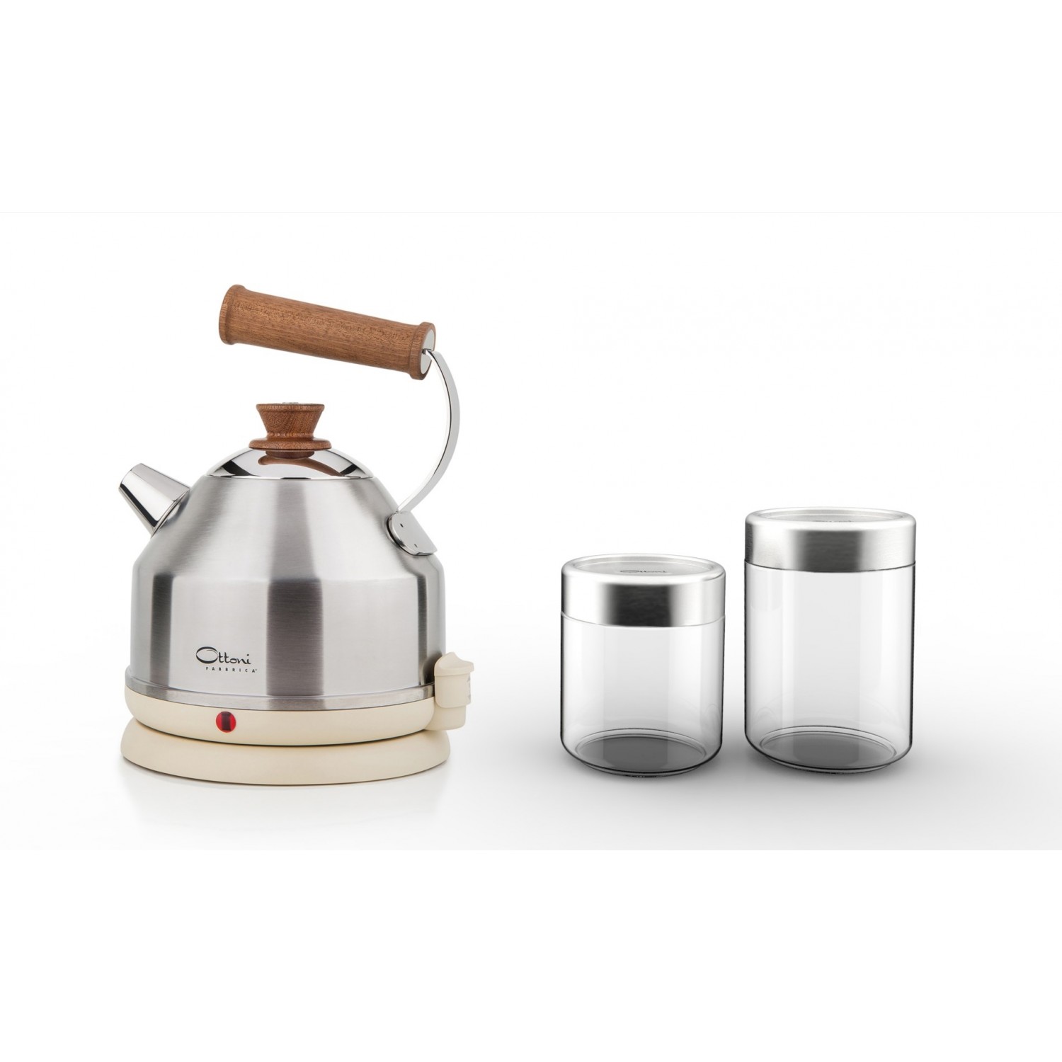 Kitchen Set: electric kettle LIGNUM SATINATO & Glass Jars Nathan Satin | Ottoni Fabbrica