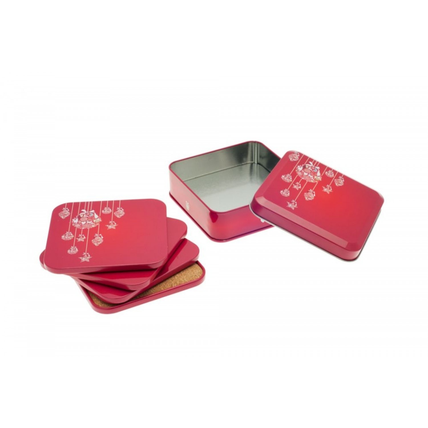 Red Coaster Christmas Time in decorative Tin Can | Tindobo