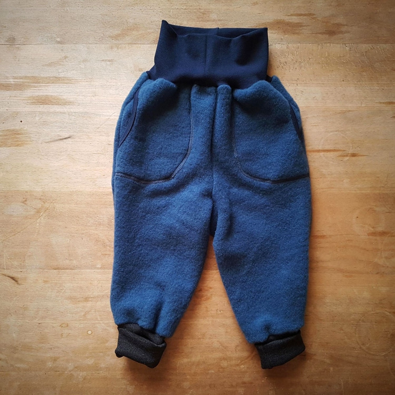 Kids Organic Wool Fleece Trousers Night Blue
