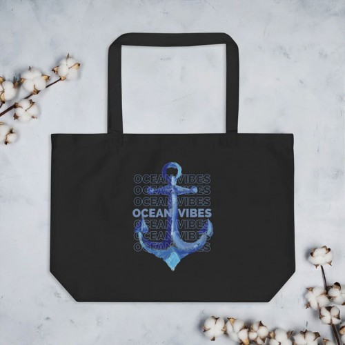 Ocean Vibes Organic Cotton Beach Bag black » earlyfish