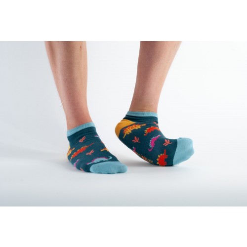 Teal Dinosaur Kids Sneaker Socks Organic Bamboo & Cotton » Doris & Dude
