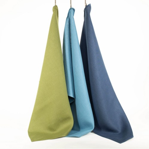 Linen Plain Tea Towel Set of 3 – Moss & Light Blue & Blue