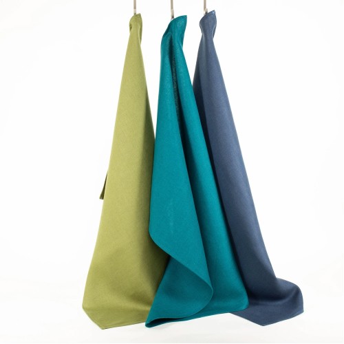 Linen Plain Tea Towel Set of 3 – Moss & Teal & Blue