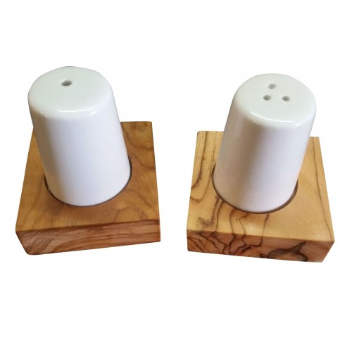 Porcelain Salt & Pepper Shaker Set on Olive Wood Base » D.O.M.
