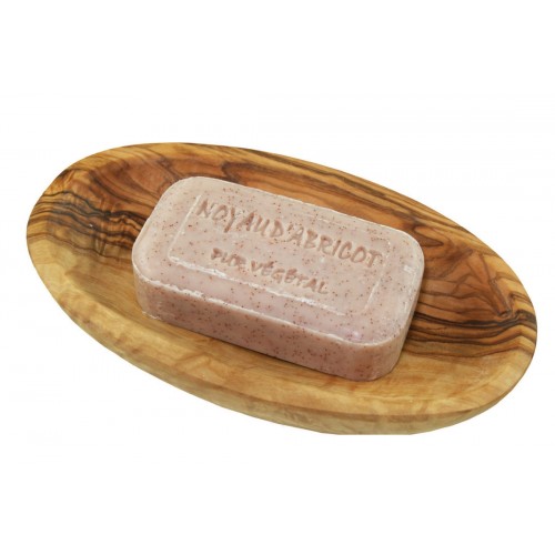 Apricot vegetable soap in oval olive wood soap dish | D.O.M.