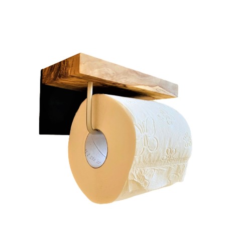 Wall Mount Toilet Paper Holder with Olive Wood Shelf » D.O.M. 