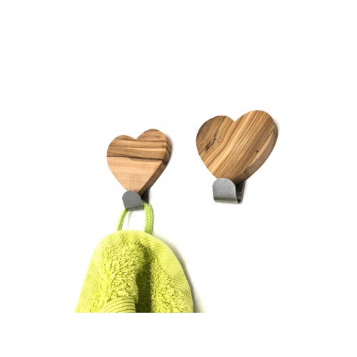 Heart-shaped, self-adhesive Hook ELSA Olive Wood & Stainless Steel » Olivenholz erleben