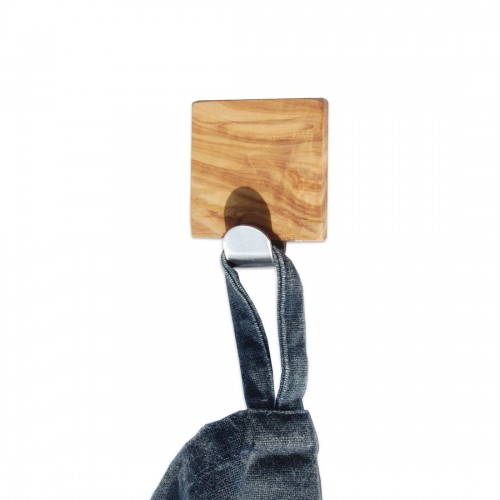 Self Adhesive Hook Olive Wood & Stainless Steel | D.O.M.