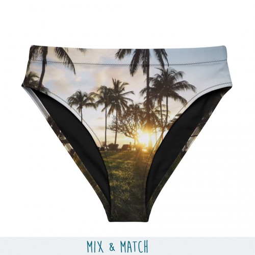 Mix & Match Recycled High Waist Bikini Bottoms for Women with Palms Print » earlyfish