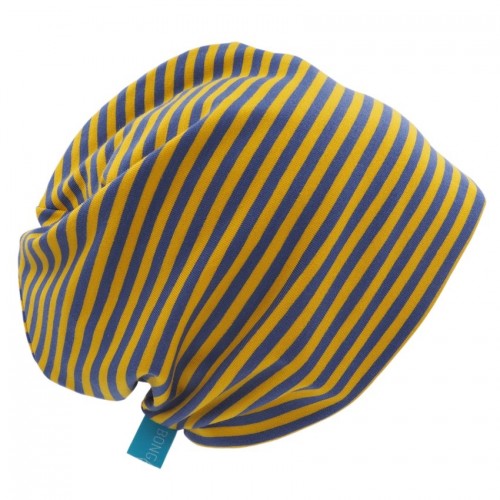 Organic Cotton Beanie Hat 'Line Stripe' Yellow/Blue » bingabonga