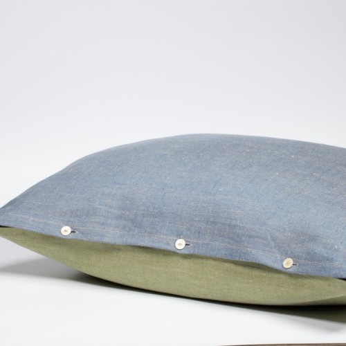 Reversible Cuddle Cushion Organic Linen Denim Green-Blue & Wool Filling » nahtur-design