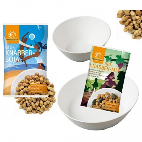 Organic Snacks in two bioplastic bowls | Landgarten