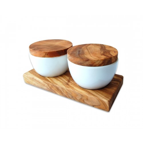 Spice & Dip Bowls PESARO 5-part of porcelain & olive wood | D.O.M.