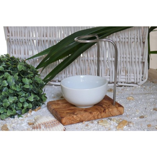 DESIGN classic olive wood shaving brush holder & porcelain shaving bowl, round | D.O.M.
