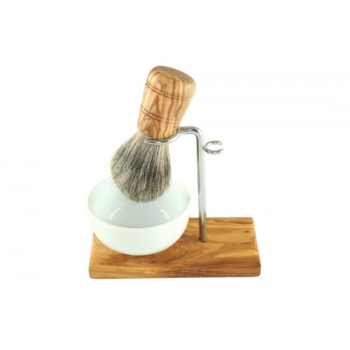 CLASSIC Olive Wood Shaving Kit with badger hair shaving brush | D.O.M.