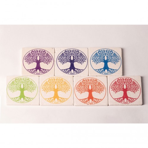 Sustainable Tree of Life Travertine Coaster Set of 7 » Living Designs