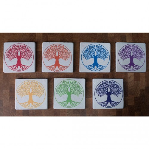Durable individual Tree of Life Travertine Coaster » Living Designs
