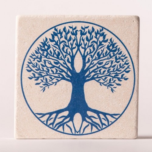 Durable individual Tree of Life Travertine Coaster – Dark Blue » Living Designs