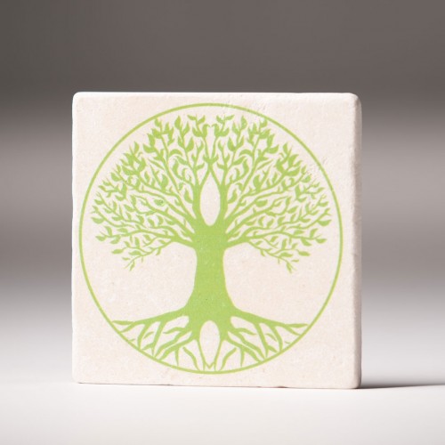 Durable individual Tree of Life Travertine Coaster – Green » Living Designs