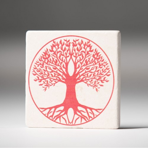 Durable individual Tree of Life Travertine Coaster – Red » Living Designs