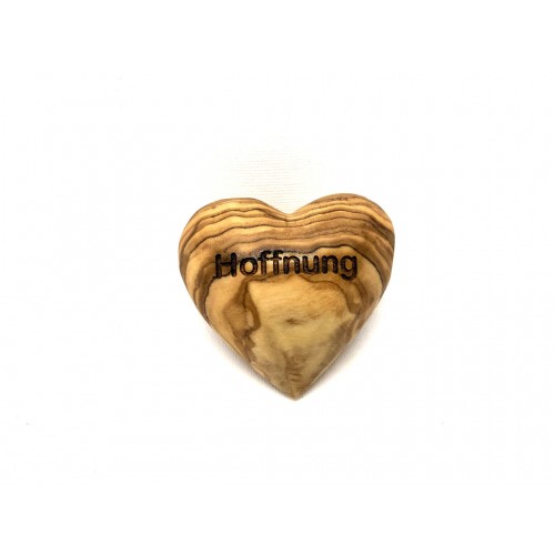 Engraved Solid Olive Wood Heart with inspiring Stroke – Hoffnung