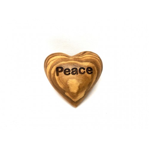 Engraved Solid Olive Wood Heart with inspiring Stroke – Peace