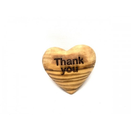 Engraved Solid Olive Wood Heart with inspiring Stroke – Thank You