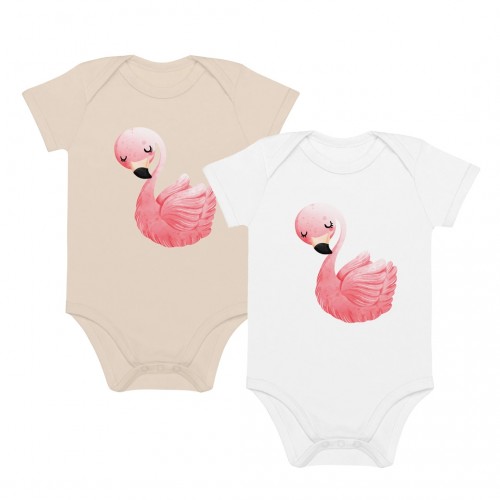 Short Sleeve Flamingo Print Bodysuit Organic Cotton » earlyfish