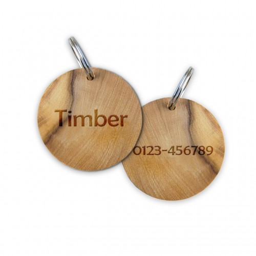 Olive wood ID Tag for small dogs & cats with engraving | D.O.M.