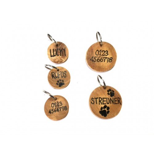 Olive wood ID Tag for small dogs & cats with engraving » D.O.M.