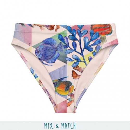 Recycled high-waisted Bikini Bottoms colourful tropical fishes » earlyfish
