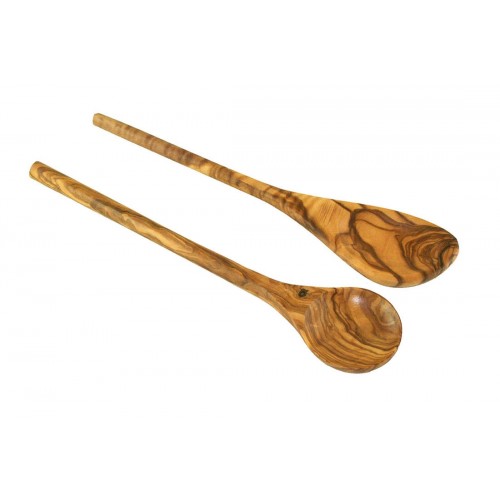 Olive Wood Cooking Spoon Set, round tip & pointed spoon