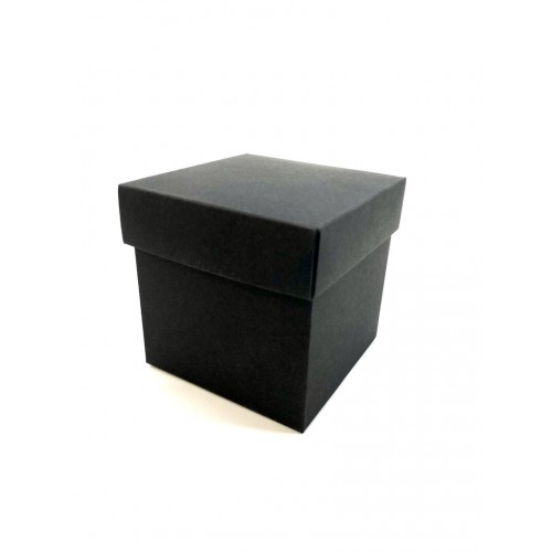 Cube Gift Box 4", hooded lid, black eco cardboard » D.O.M.