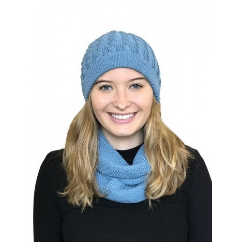 Alpaca Matching Set Loop Scarf & cable-knit Hat, petrol | Albwolle