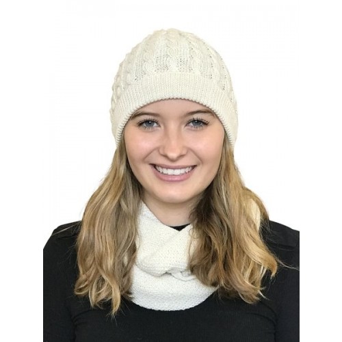 Alpaca Matching Set Loop Scarf & cable-knit Hat, white | Albwolle