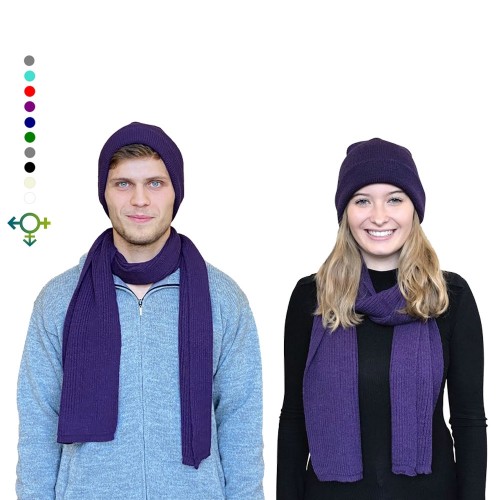 Unisex Alpaca Matching Set Hat & Scarf, purple | Albwolle