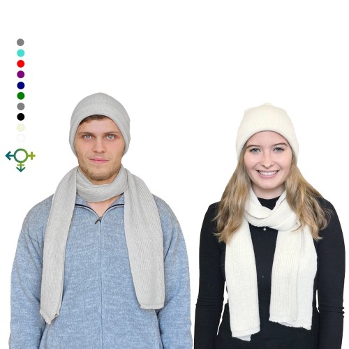 Alpaca Matching Set Hat & Scarf, white, unisex | Albwolle