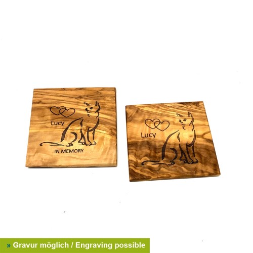 In Memory Cat Personalized Olive Wood Memorial Plaque » D.O.M.