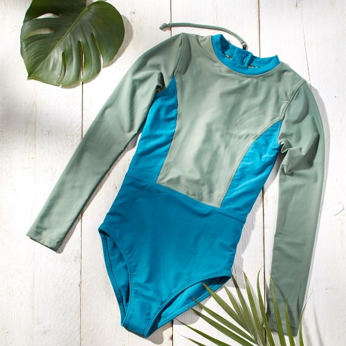 earlyfish Long Sleeve Bathing Suit Khaki/Blue ECONYL®