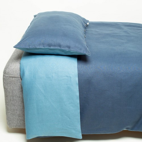 Reversible Linen Bedding two-coloured 135x200cm + 80x80cm Blue/Light Blue