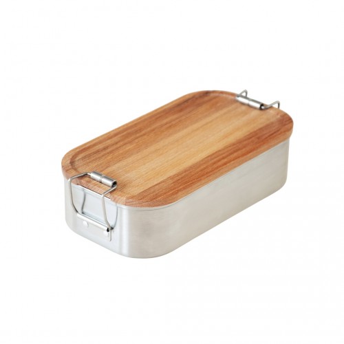 Stainless Steel Lunchbox Wood Snack with Beech Wood Lid » Tindobo