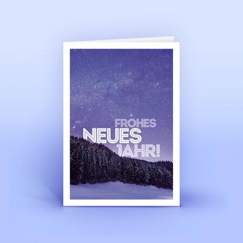 New Year Card Starry Sky in purple shades, German » eco cards